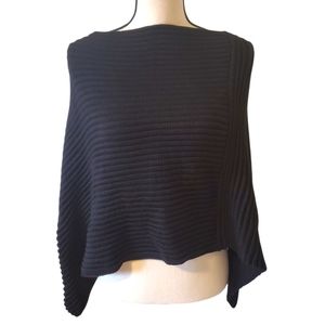 Poncho, Black ribbed knit One Size